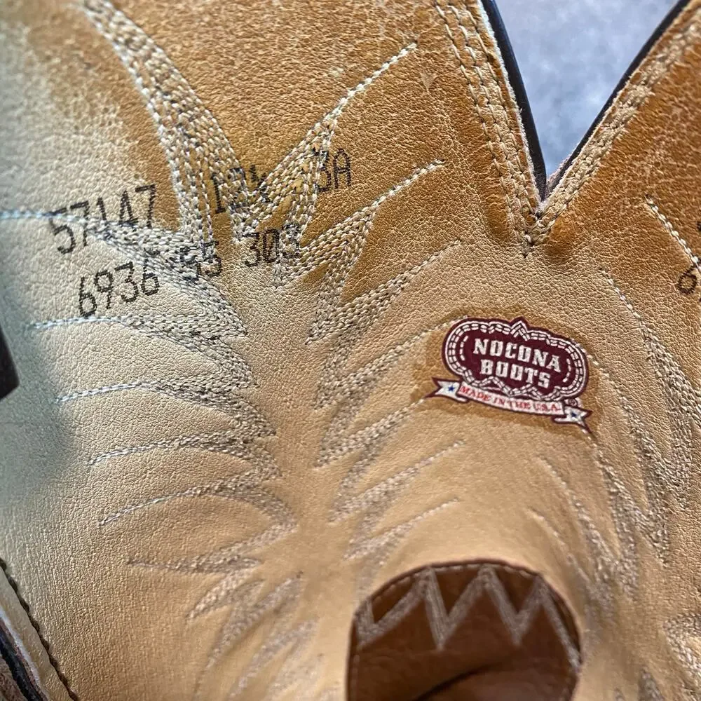 Vintage Nocona 2 Tone Brown Leather Western Cowboy Boots Mens 12.5 Stitching USA